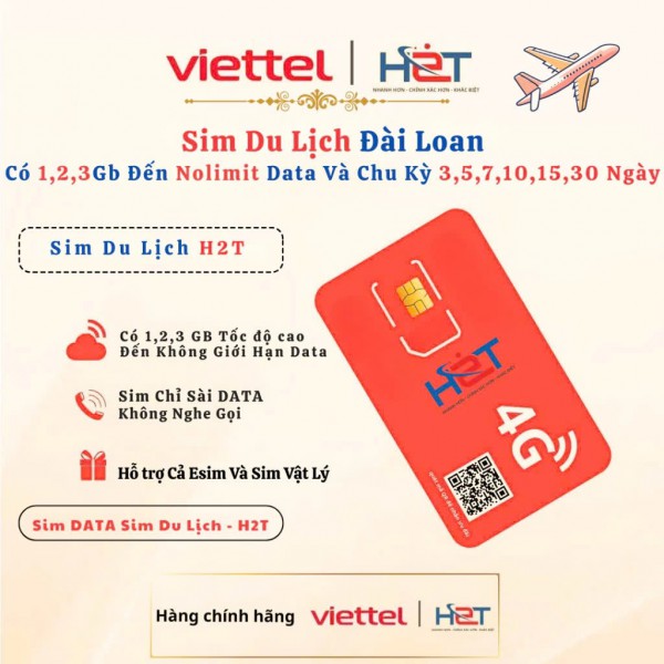 Sim Du Lịch Đài Loan 2GB/Ngày Chu Kỳ 3–30 Ngày – Sim Data Tốc Độ Cao H2T